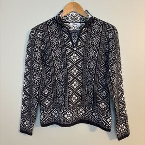 Neve 100% Wool Sweater Women’s Nordic Fair Isle Print 1/4 Zip Cabincore Large